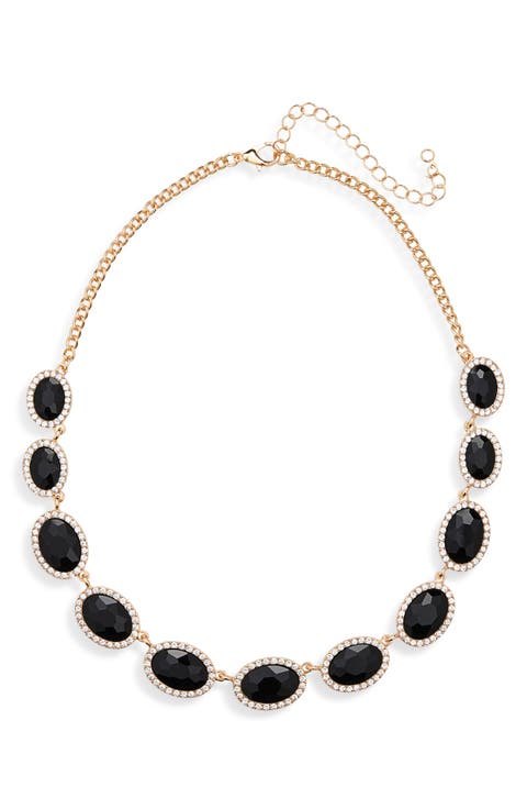 Oval Crystal & Cubic Zirconia Halo Station Necklace