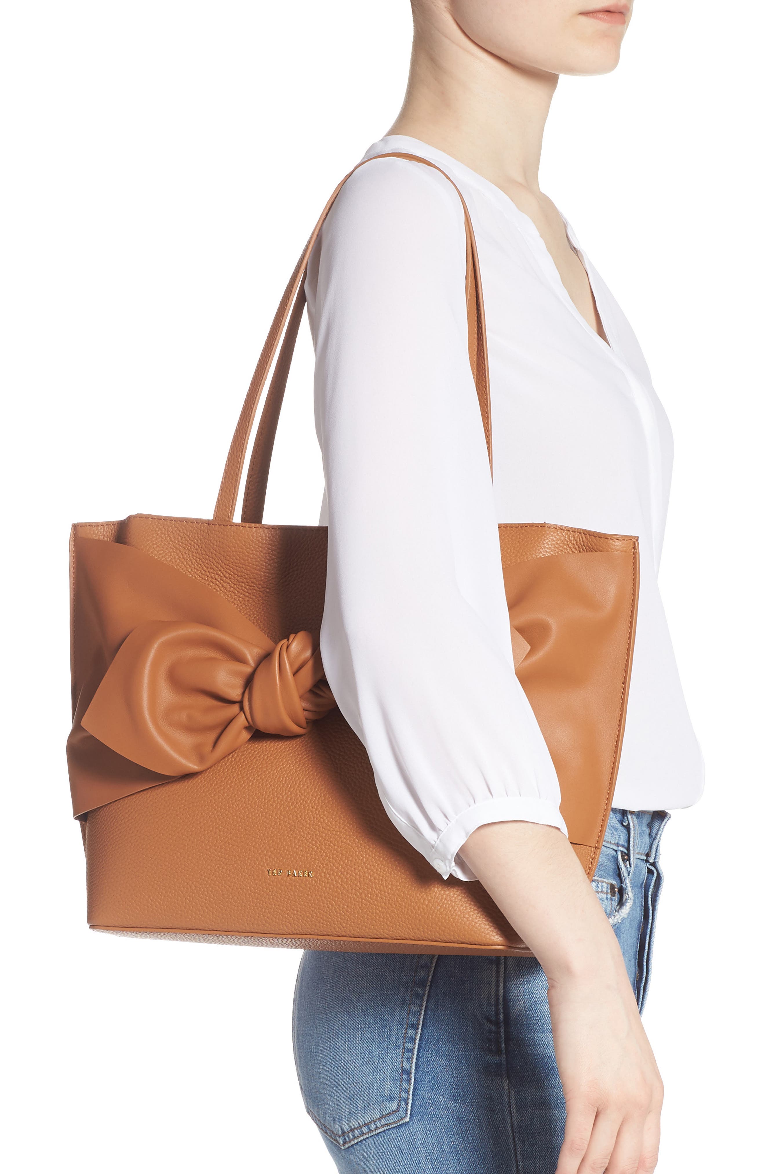 Diiana Soft Knot Detail Leather Shopper, Alternate, color, TAN