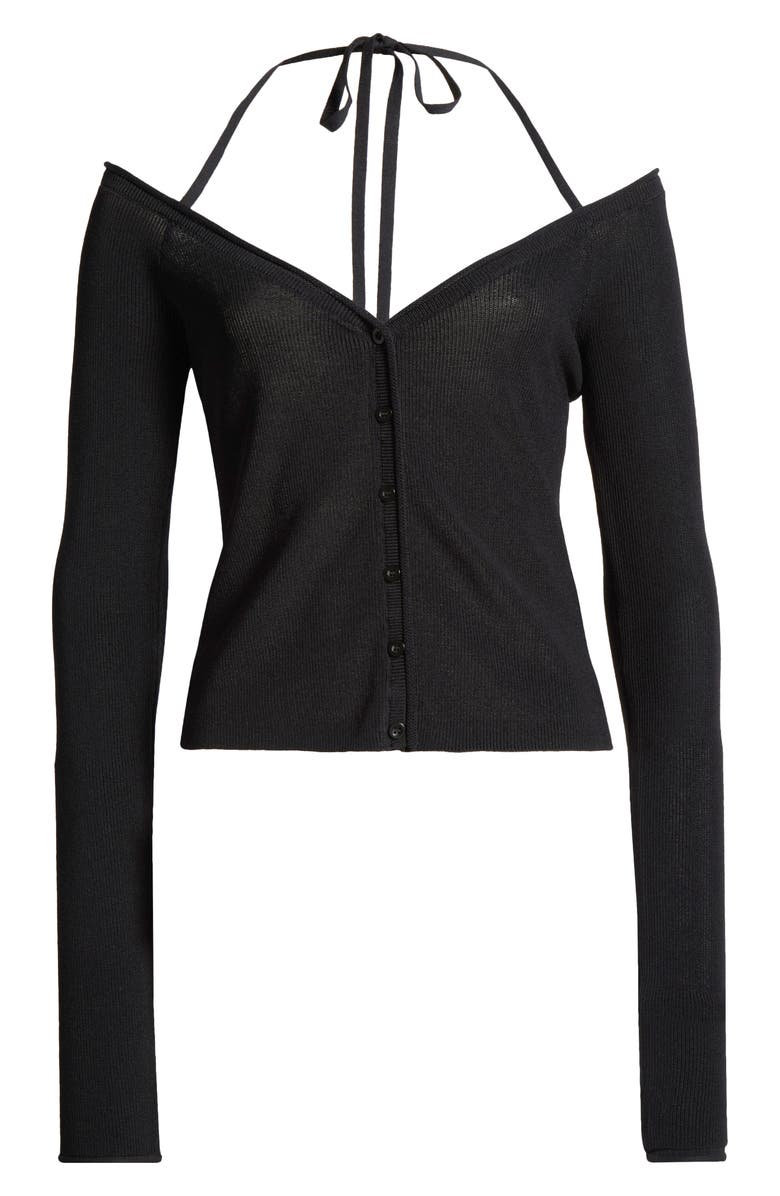 Good American Rib Off the Shoulder Top, Alternate, color, Black