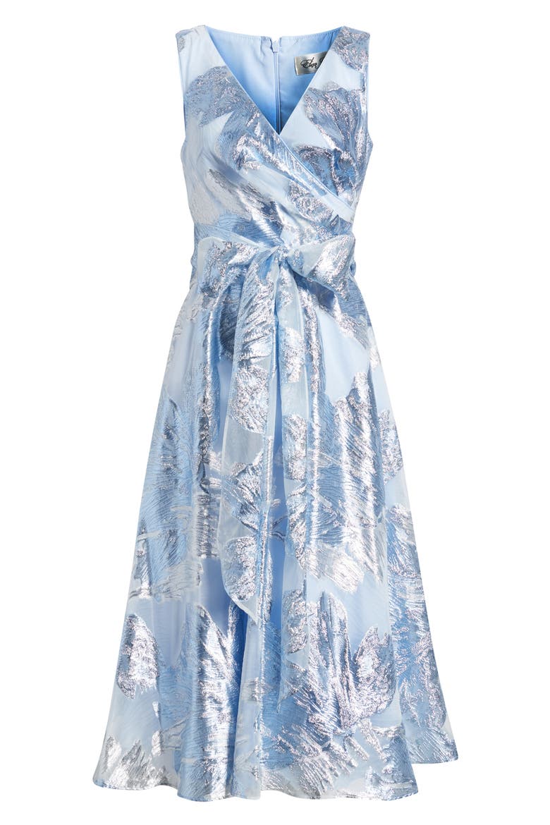 Metallic Jacquard Wrap Bodice Cocktail Dress, Alternate, color, PERIWINKLE