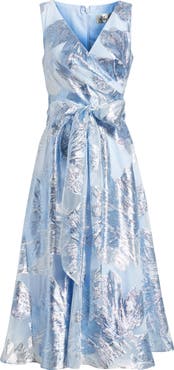 Eliza J Metallic Jacquard Wrap Bodice Cocktail Dress