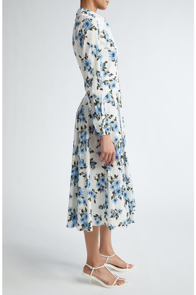 Jancine Dahlia Print Clip Dot Long Sleeve Seersucker Dress, Alternate, color, SMALL DAHLIA BABY BLUE