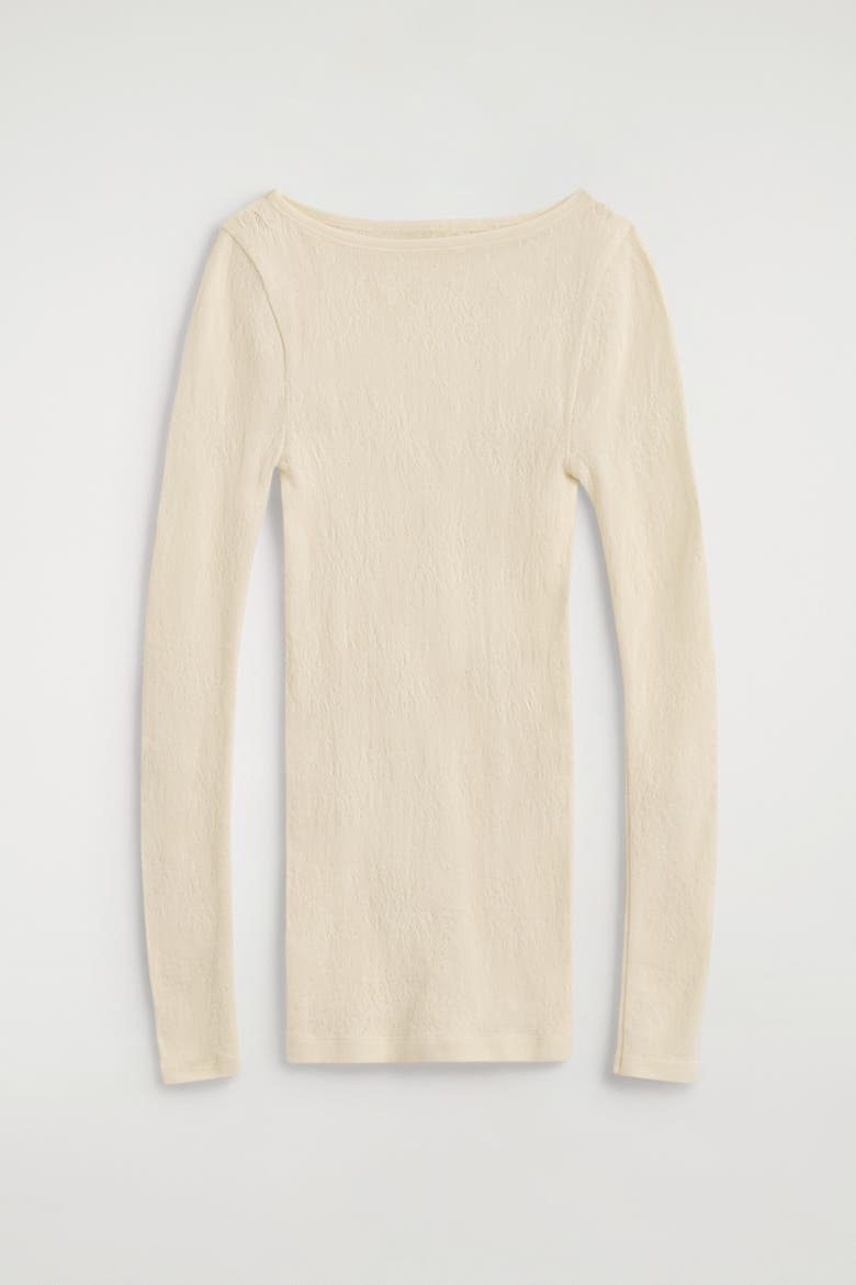 Floral-jacquard Lace Top, Alternate, color, CREAM
