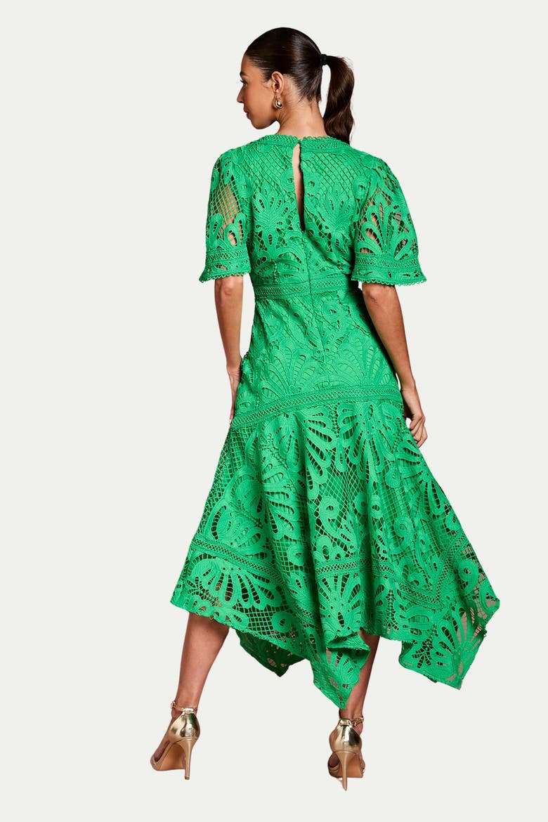 Placement Lace Hanky Hem Dress, Alternate, color, Green
