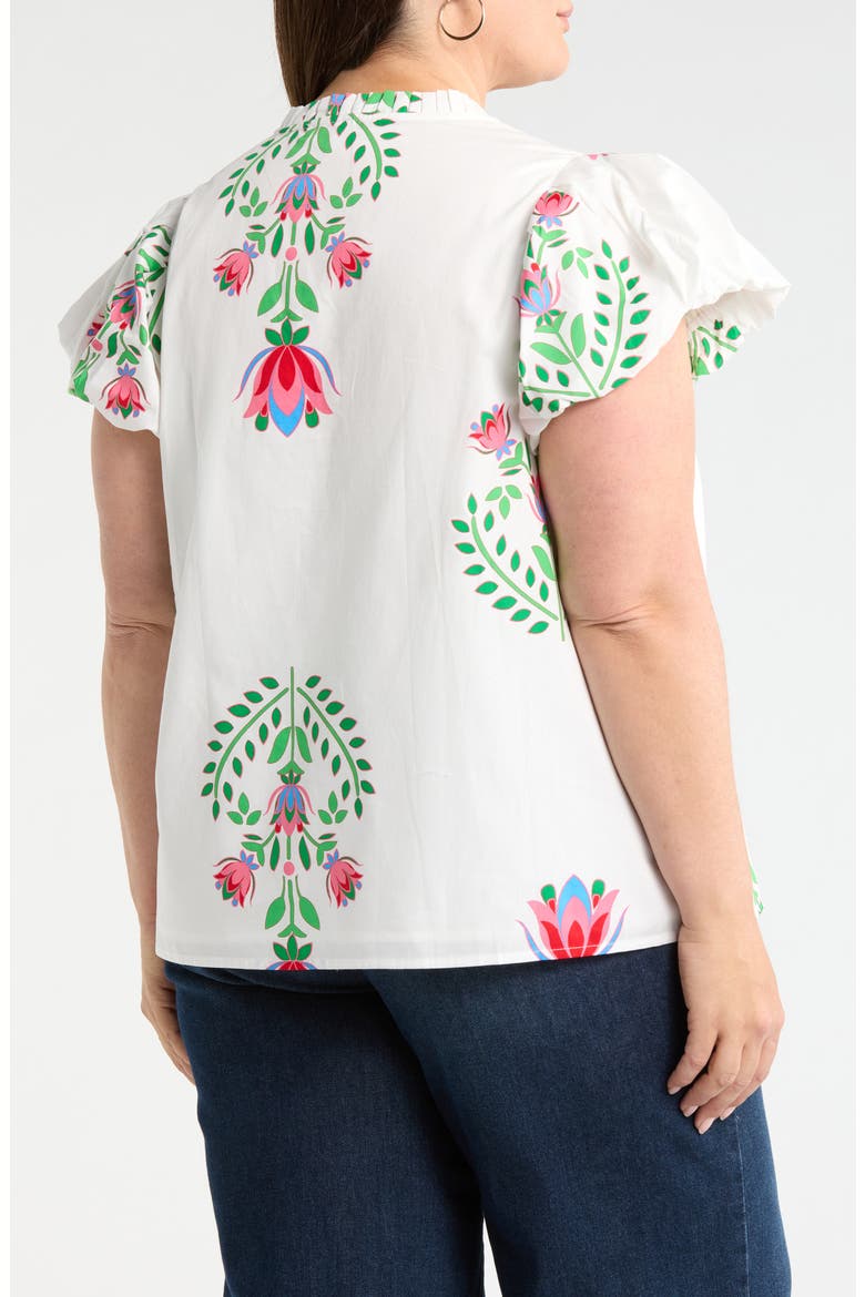 Keni Split Neck Floral Print Cotton Top, Alternate, color, WHITE-GREEN-MULTI