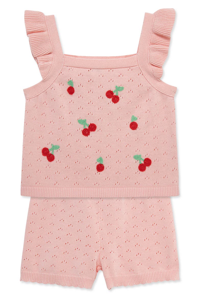 Cherry Pointelle Knit Tank & Shorts Set, Alternate, color, PINK