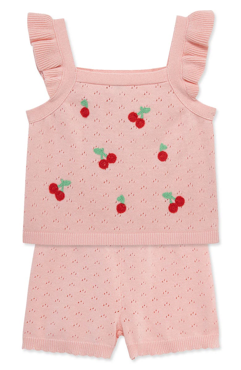 Little Me Cherry Pointelle Knit Tank & Shorts Set, Alternate, color, Pink