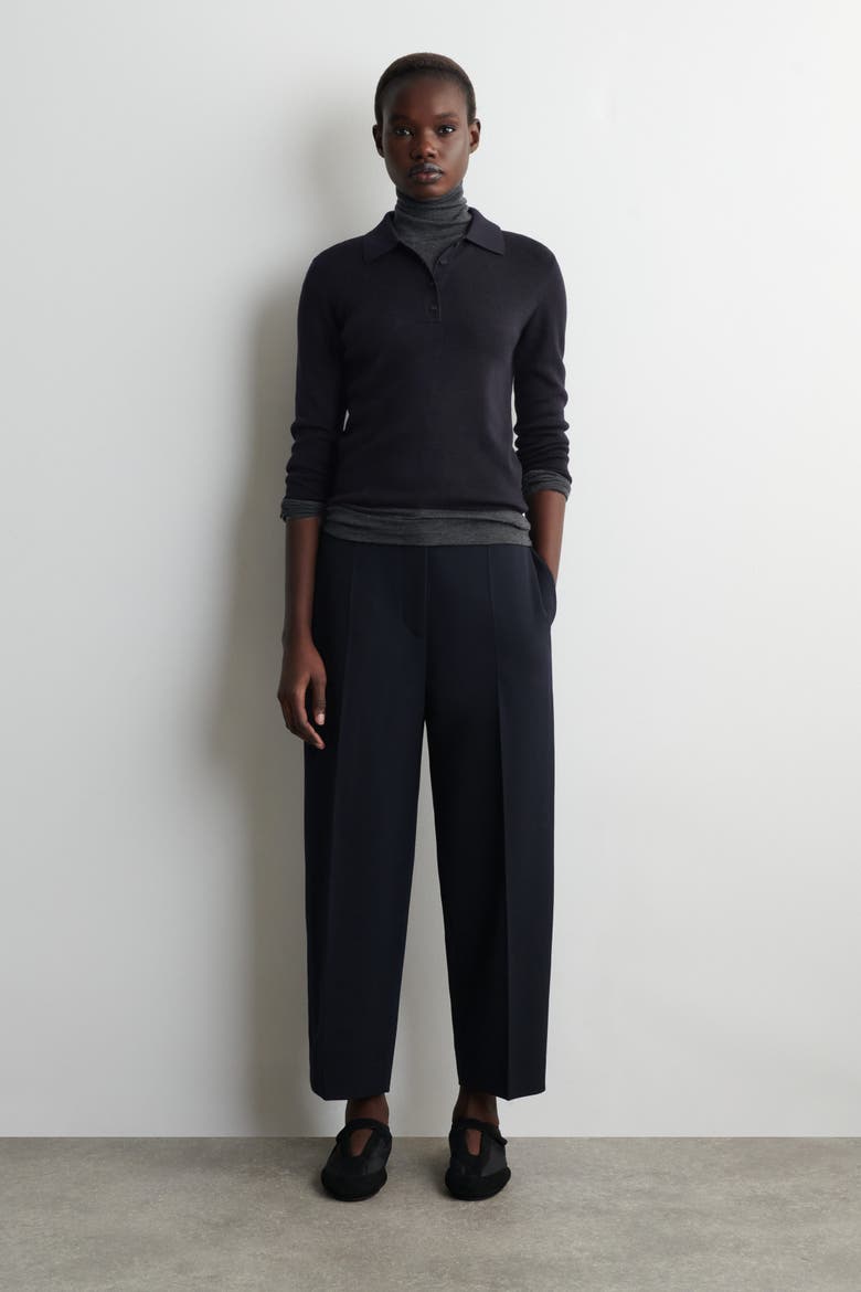 Wool-Blend Barrel-Leg Pants, Main, color, NAVY