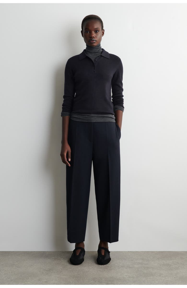 COS Wool-Blend Barrel-Leg Pants, Main, color, Navy