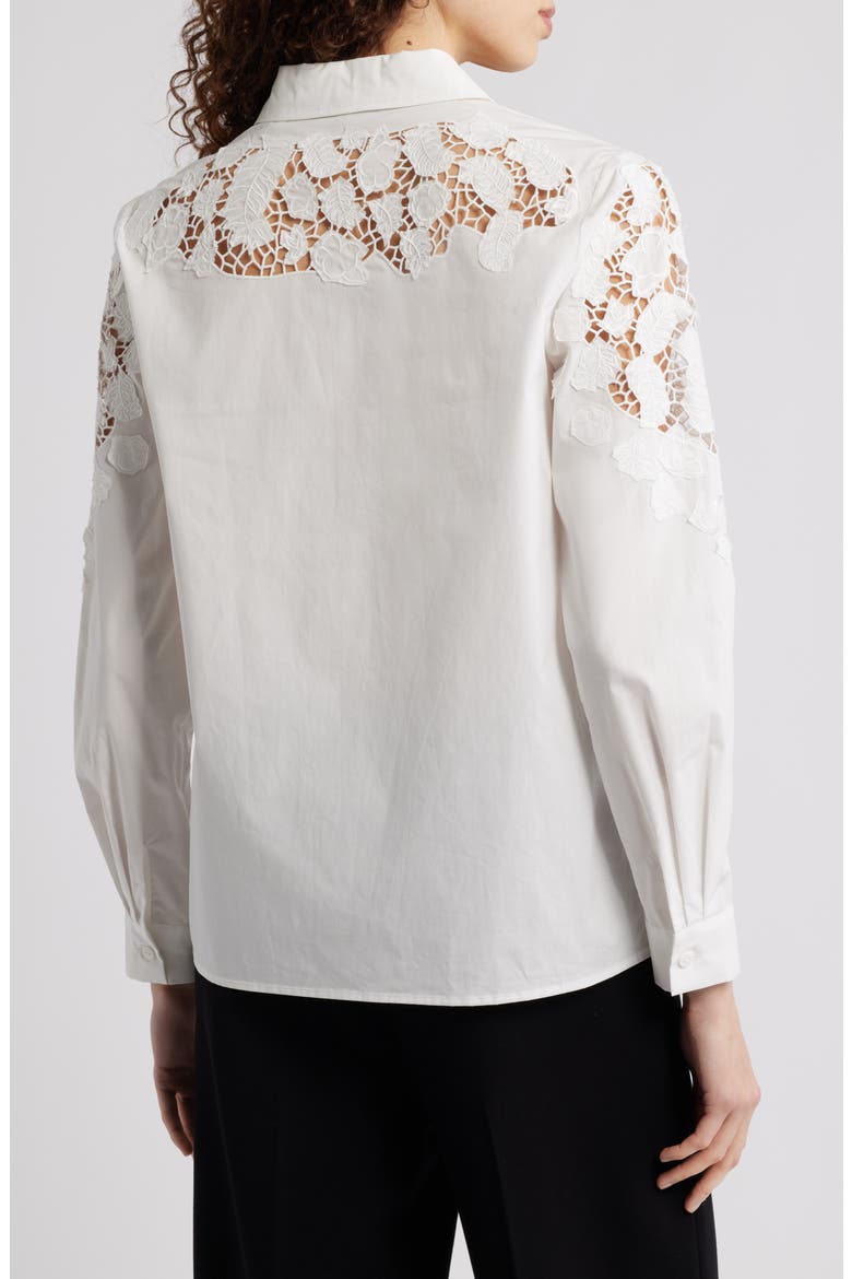 The Kira Floral Appliqué Button-Up Shirt, Alternate, color, SKY WHITE