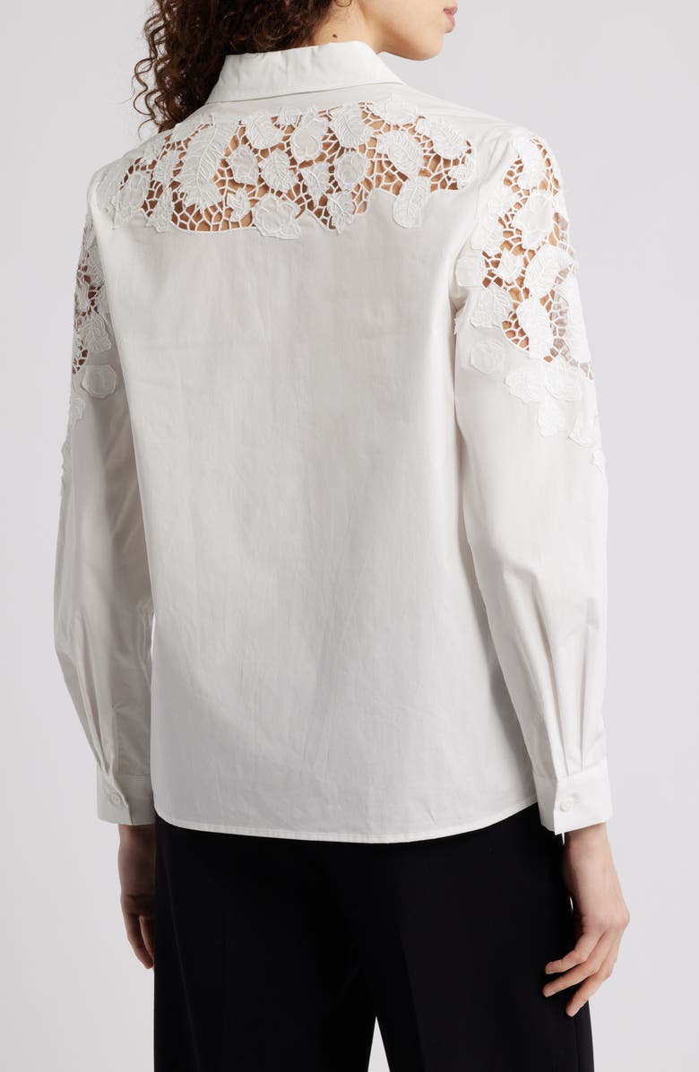 Elie Tahari The Kira Floral Appliqué Button-Up Shirt, Alternate, color, Sky White