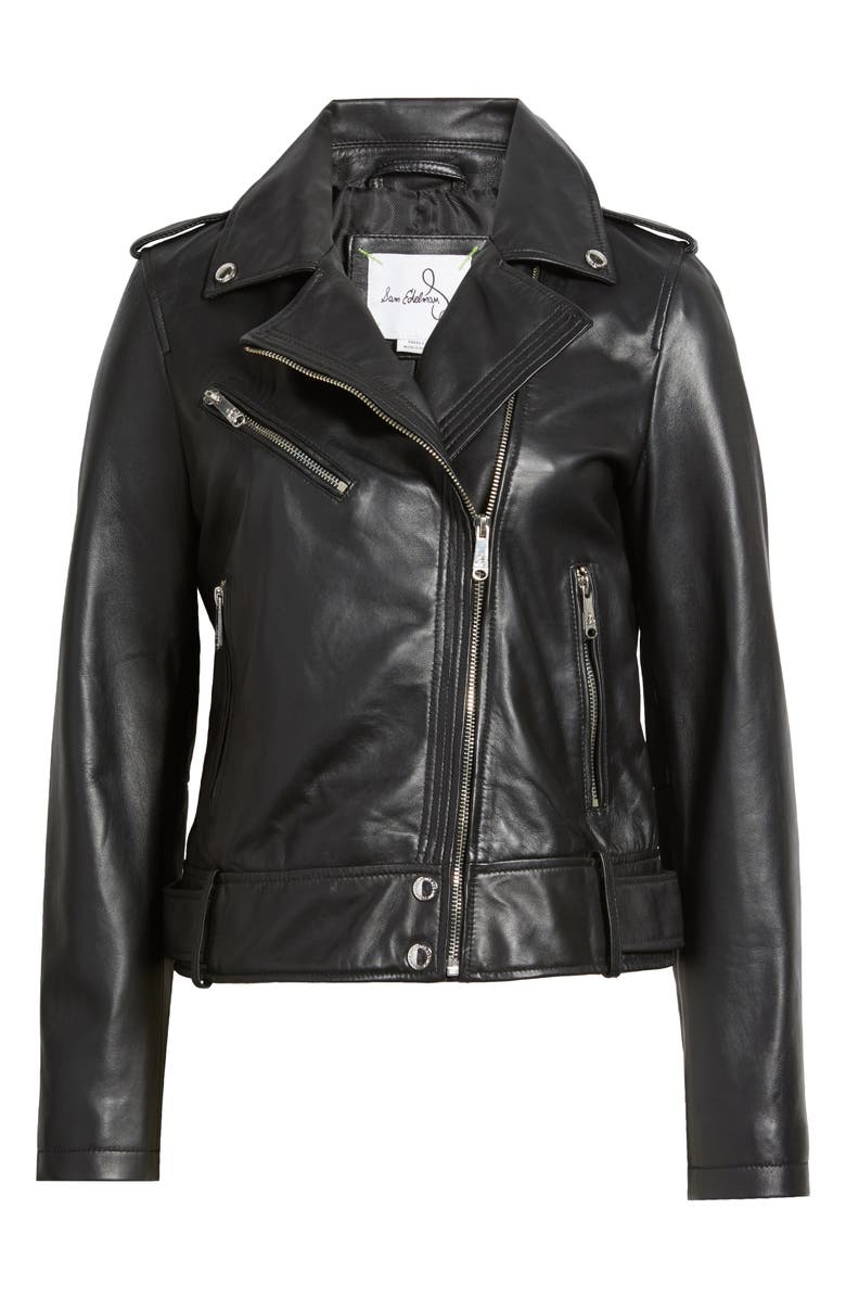 Sam Edelman Trapunto Stitch Leather Moto Jacket, Main, color, 