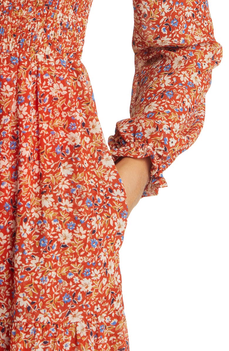 MELLODAY Floral Long Sleeve Smocked Maxi Dress, Alternate, color, 