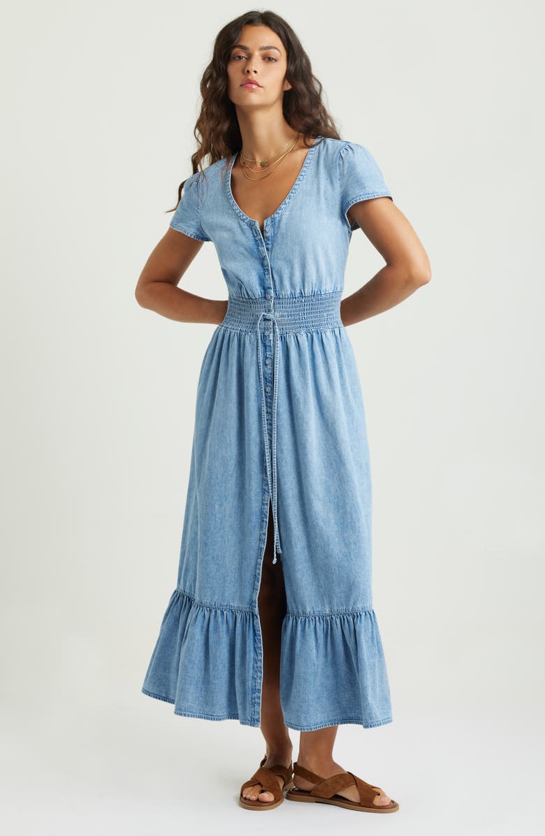 Treasure & Bond Smocked Waist Chambray Maxi Dress, Main, color,
