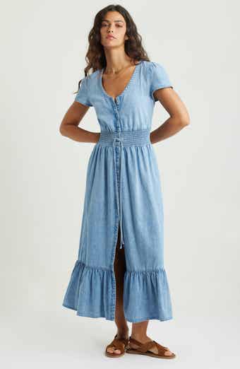 Treasure & Bond Smocked Waist Chambray Maxi Dress