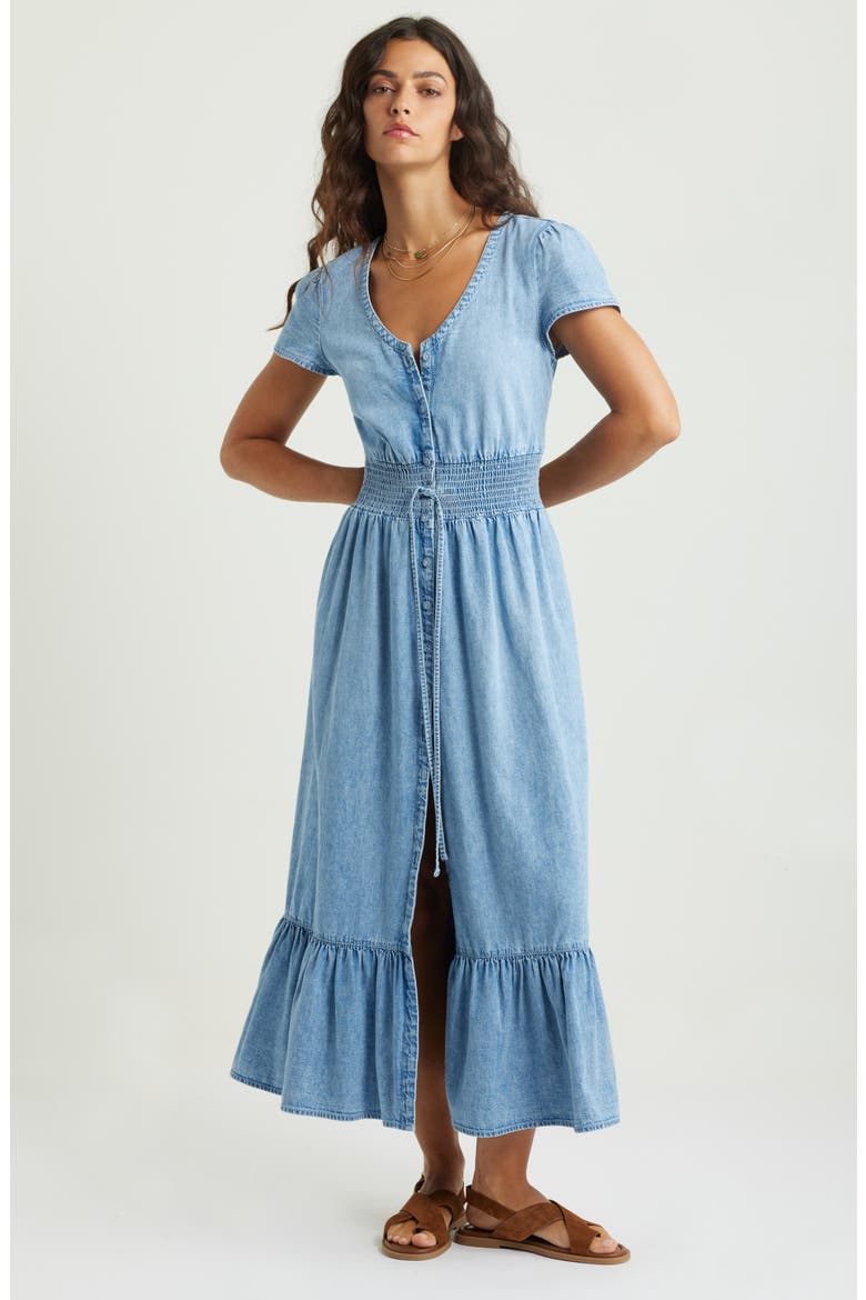 blue chambray maxi dress Yours Women's Plus Size Blue Shirred Strappy Chambray Maxi Dress Size 18-20