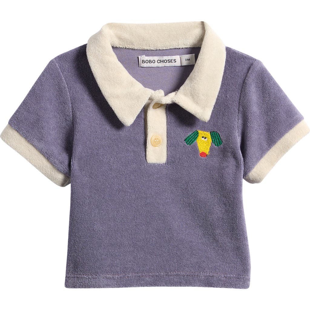 Bobo Choses Happy Dog Terry Cloth Polo Top in Navy Blue  product
