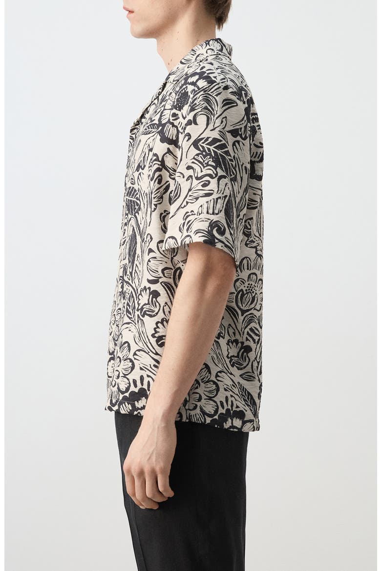 Printed Textured Camp Shirt, Alternate, color, BEIGE