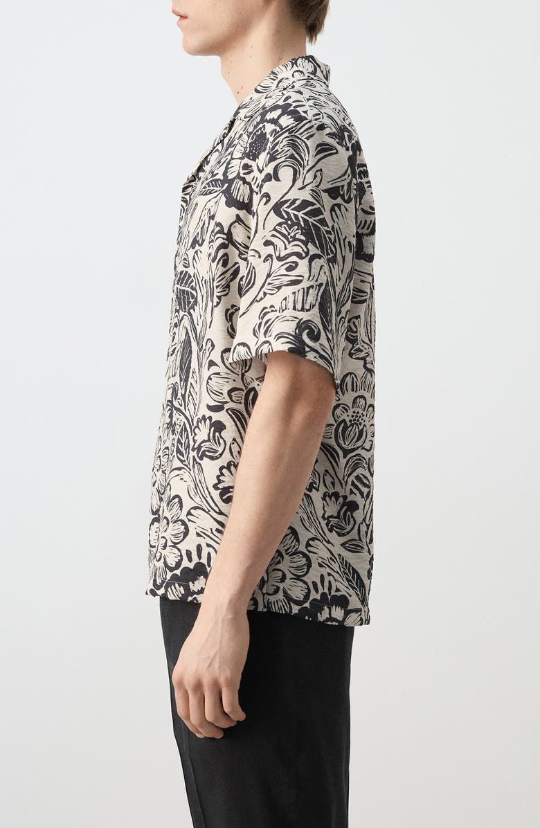 MANGO Printed Textured Camp Shirt, Alternate, color, Beige