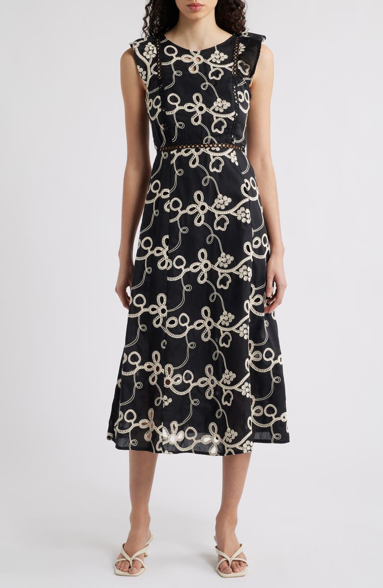 Sam Edelman Rope Embroidery A-Line Dress, Main, color, Black