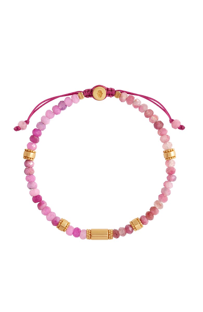 Karma and Luck Heartline Harmony Ruby & Pink Tourmaline Stretch Bracelet, Main, color, Purple/Gold