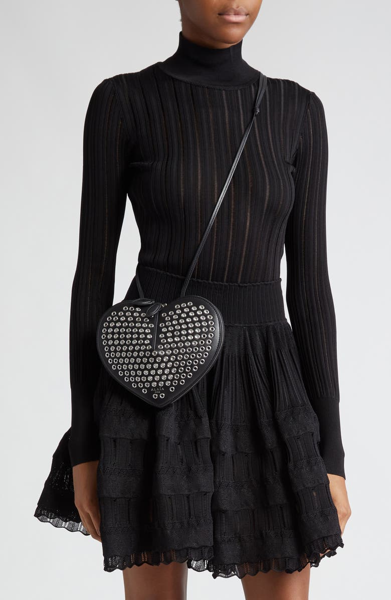 Alaïa Crinoline Rib Mock Neck Sweater, Alternate, color,