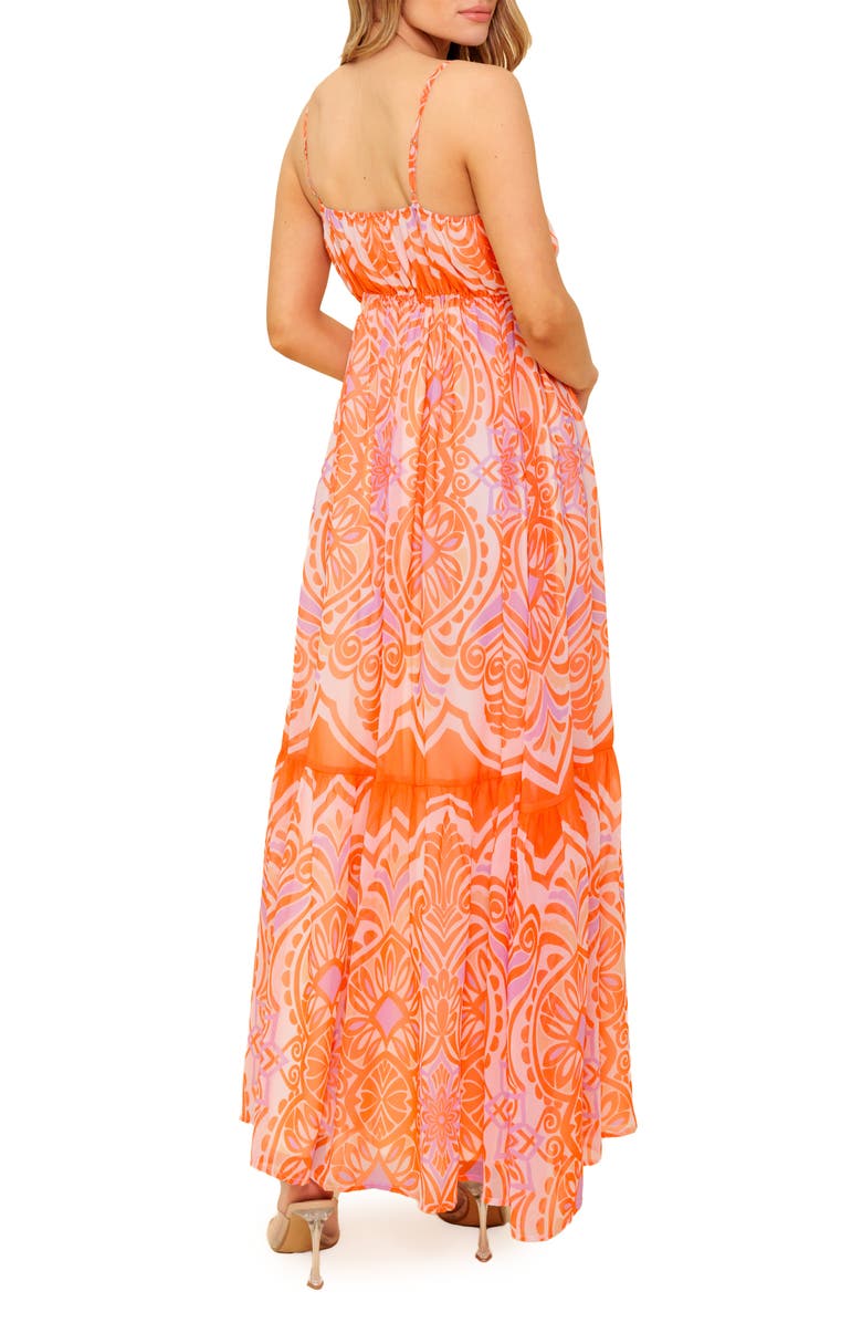 FLYING TOMATO Drawstring V-Neck Maxi Dress, Alternate, color, Coral