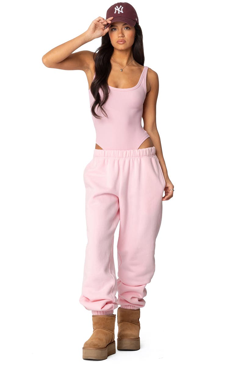 EDIKTED Lakely Rib Tank Bodysuit, Alternate, color, Pink