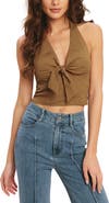 FLYING TOMATO Tie Front Halter Crop Top