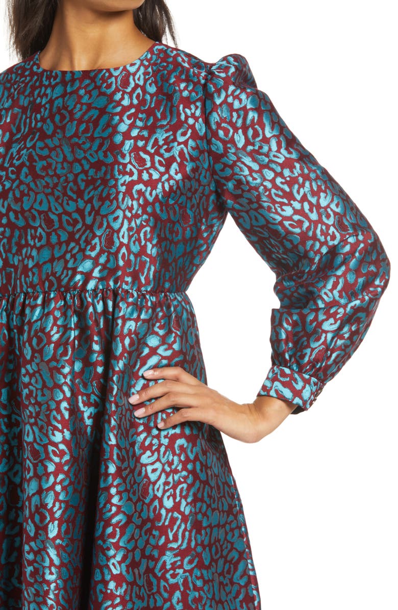 Halogen<sup>®</sup> x Atlantic-Pacific Leopard Jacquard Long Sleeve Dress, Alternate, color, 