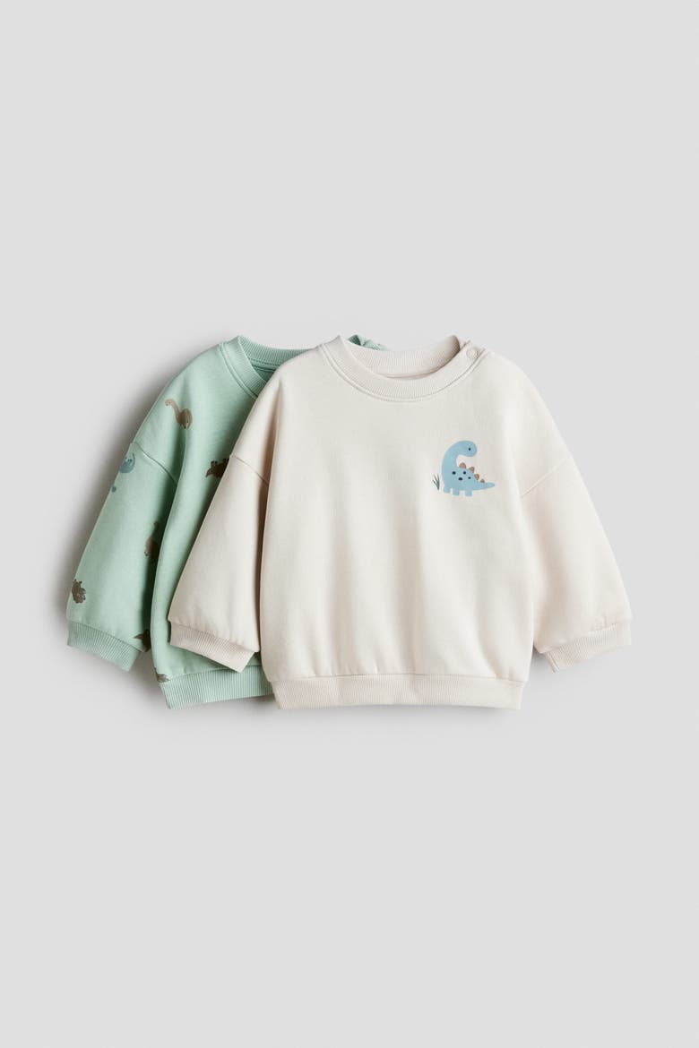 2-pack Printed Sweatshirts, Main, color, Mint green/dinosaurs