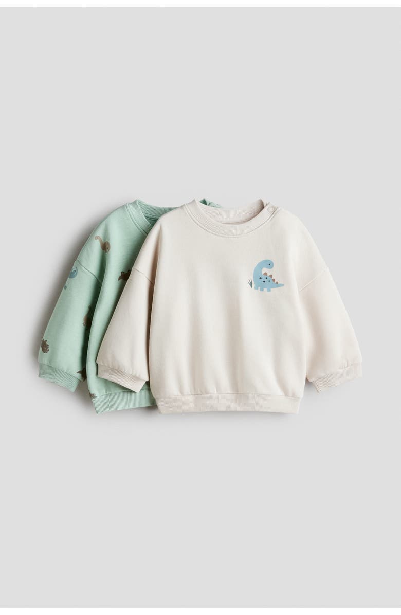 H&M 2-pack Printed Sweatshirts, Main, color, Mint Green/Dinosaurs