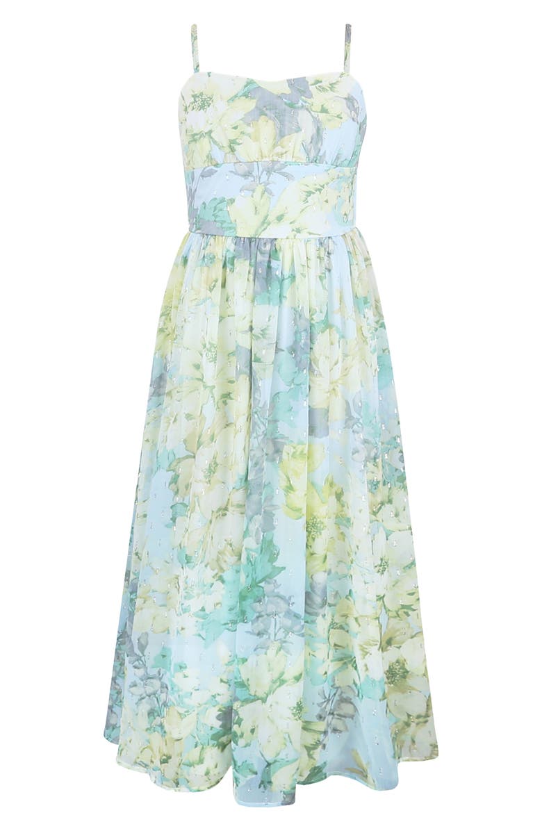Zunie Kids' Clip Dot Chiffon Maxi Dress, Main, color, Mint/ Yellow