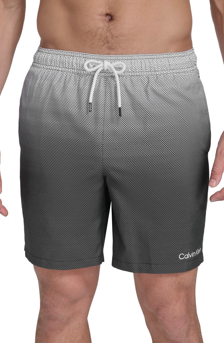 Calvin Klein Core Volley Gradient Dot Swim Trunks, Main, color, Black