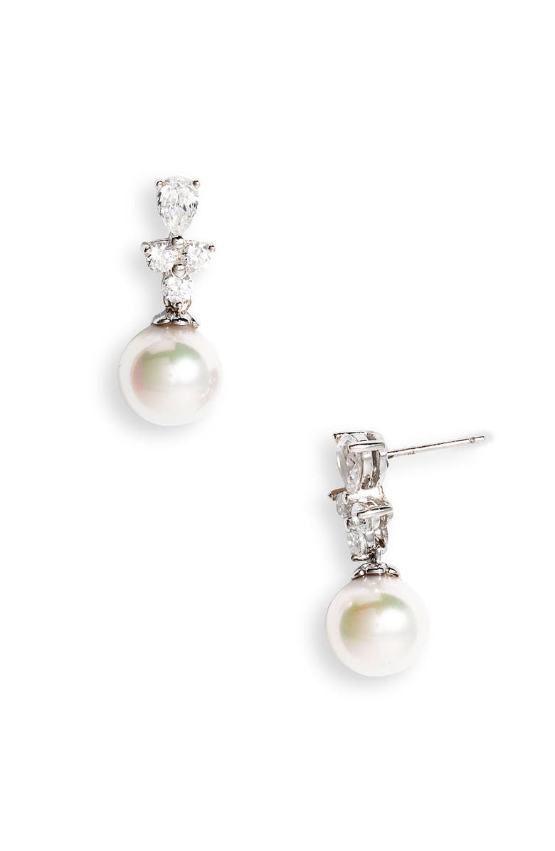 Majorica Pear Stone & Round Pearl Drop Earrings, Main, color,