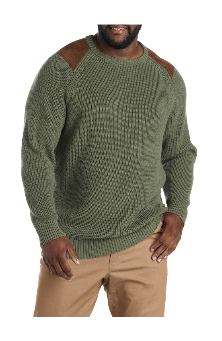 Oak Hill by DXL Big & Tall Shoulder Patch Crewneck Sweater, Main, color, Thyme
