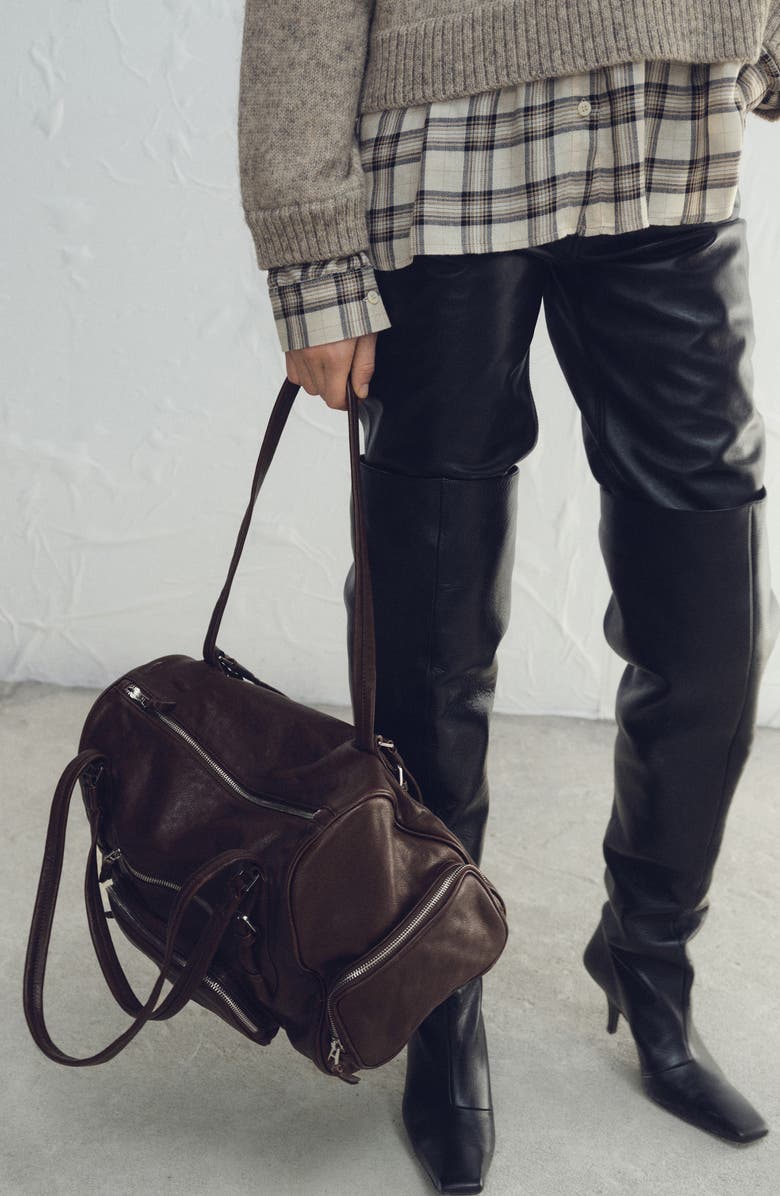 MANGO Large Leather Bowling Bag, Alternate, color, Chocolate