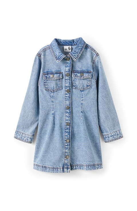 Kid's Sasha Long Sleeve Denim Shirt Dress