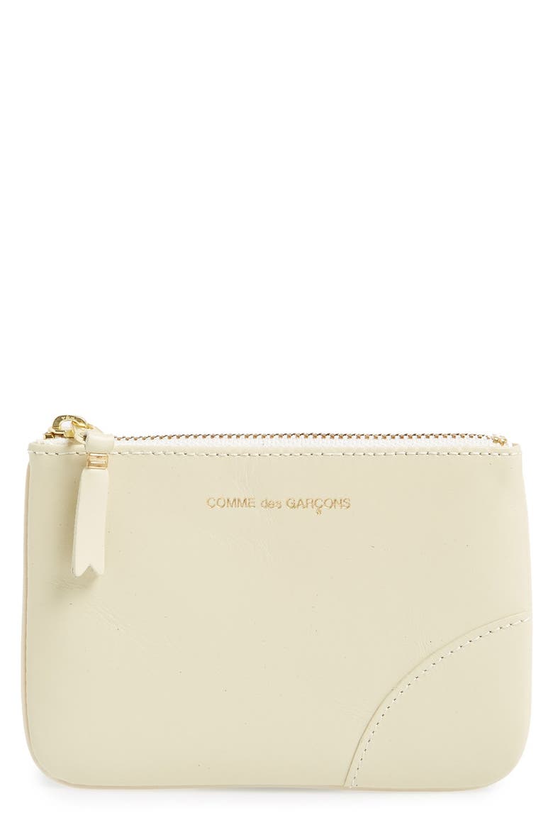 Small Classic Leather Zip-Up Pouch, Main, color, OFF WHITE