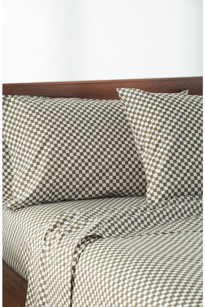 Checkerboard Cotton Percale Sheet Set, Alternate, color, GREEN LICHEN CHECKER
