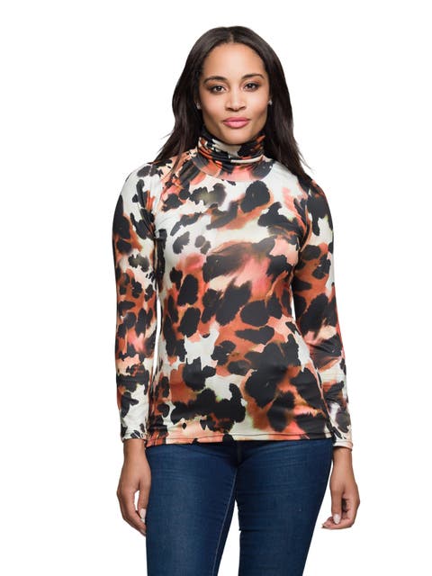 Long Sleeve Turtleneck Top Animal Print