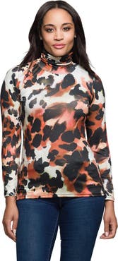 24seven Comfort Apparel Long Sleeve Turtleneck Top Animal Print