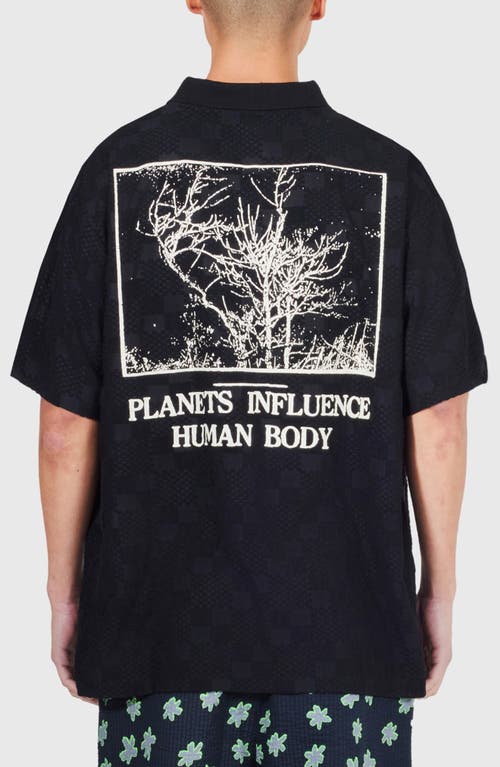 Pleasures Planets Johnny Collar Graphic Polo In Black
