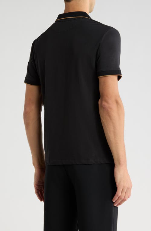 Cactus Man Tipped Quarter Zip Polo In Black