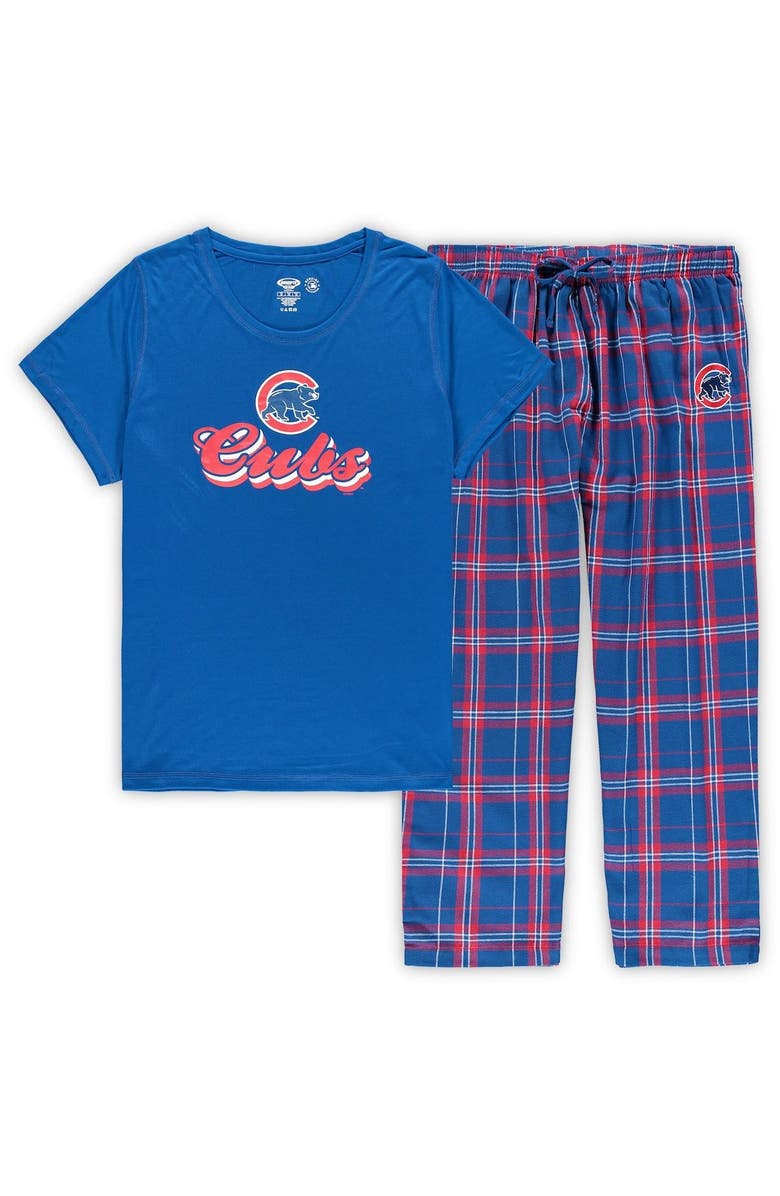 CONCEPTS SPORT Women's Concepts Sport Royal Chicago Cubs Plus Size T-Shirt and Flannel Pants Sleep Set, Main, color, 