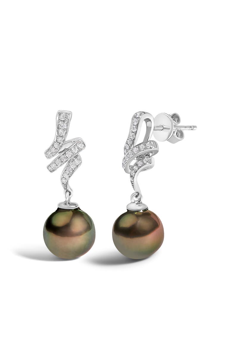 Haus of Brilliance 14K White Gold Black Pearl and Diamond Accent Dangle Earrings, Alternate, color, White