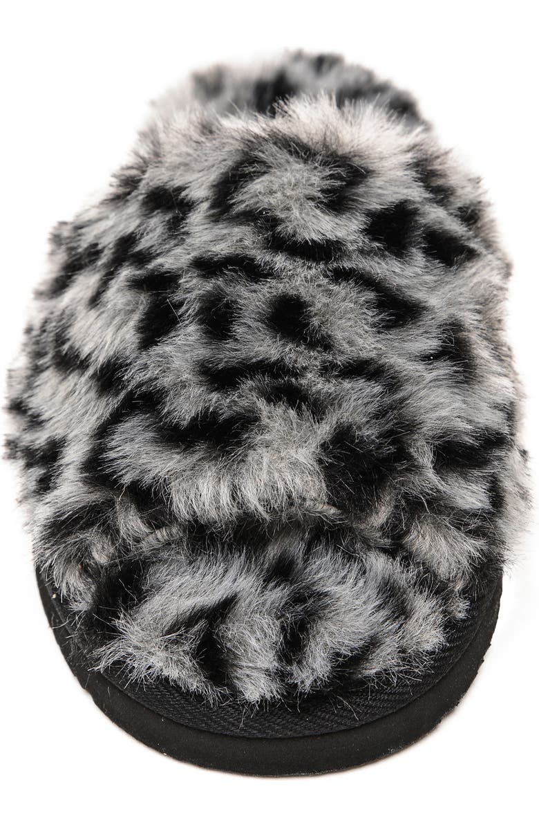Minnetonka Faux Fur Slide Slipper, Alternate, color, Grey Leopard Print