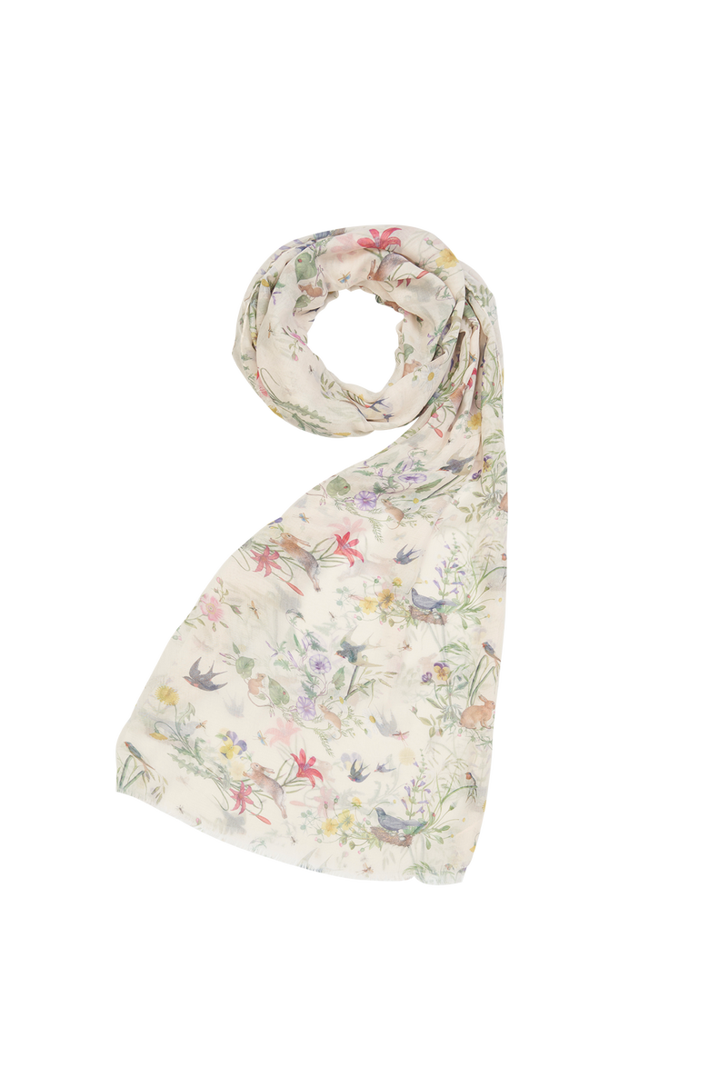 Fable England Bunny Toile Lightweight Scarf, Main, color, Cream