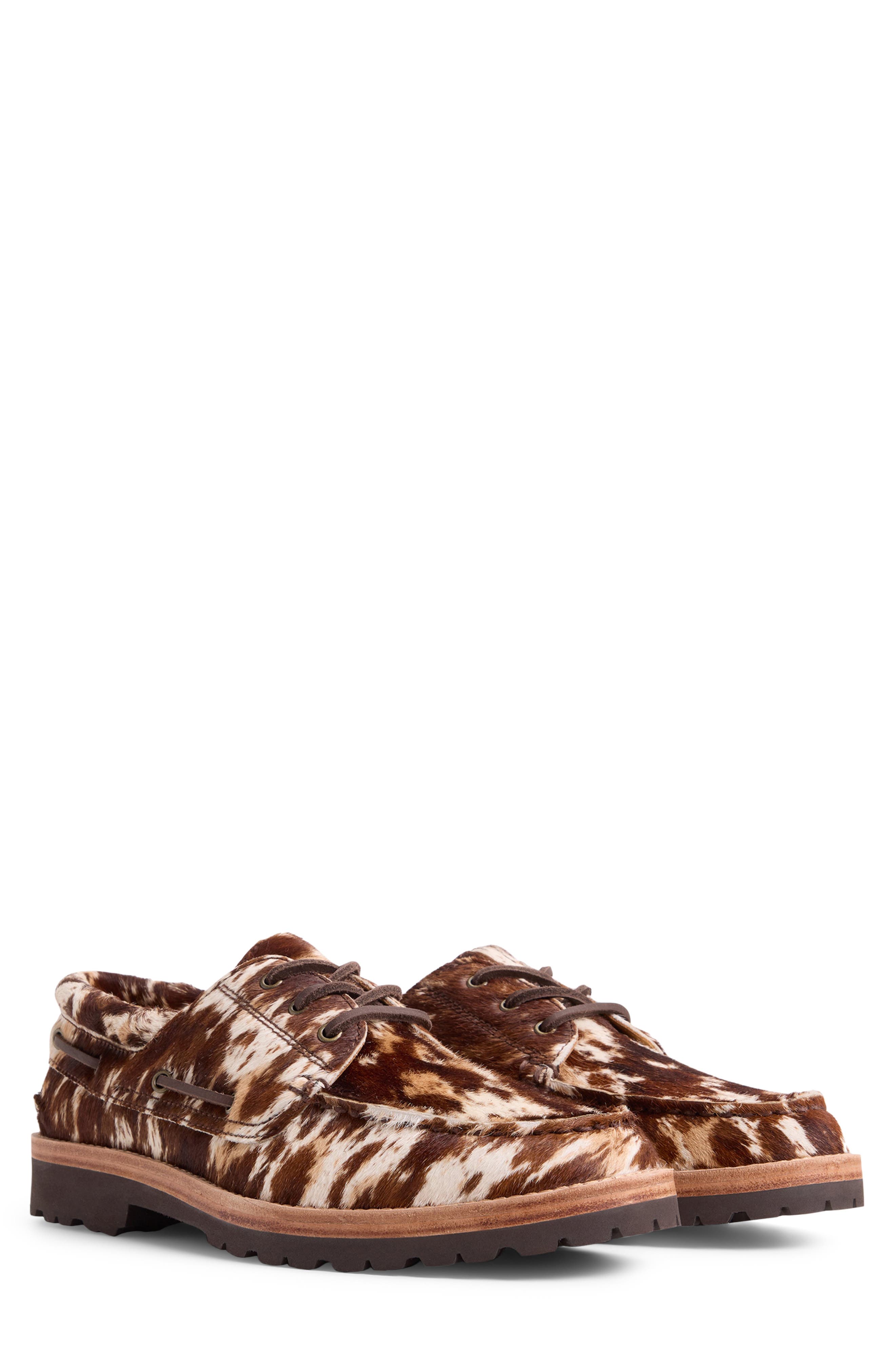 Sperry x Colour Plus Companie Genuine Calf Hair 3-Eye Boat Shoe, Main, color, Dark Fawn Leather Calf Hair