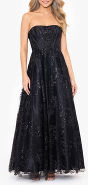 Blondie Nites Glitter Mesh Corset Strapless A-Line Gown